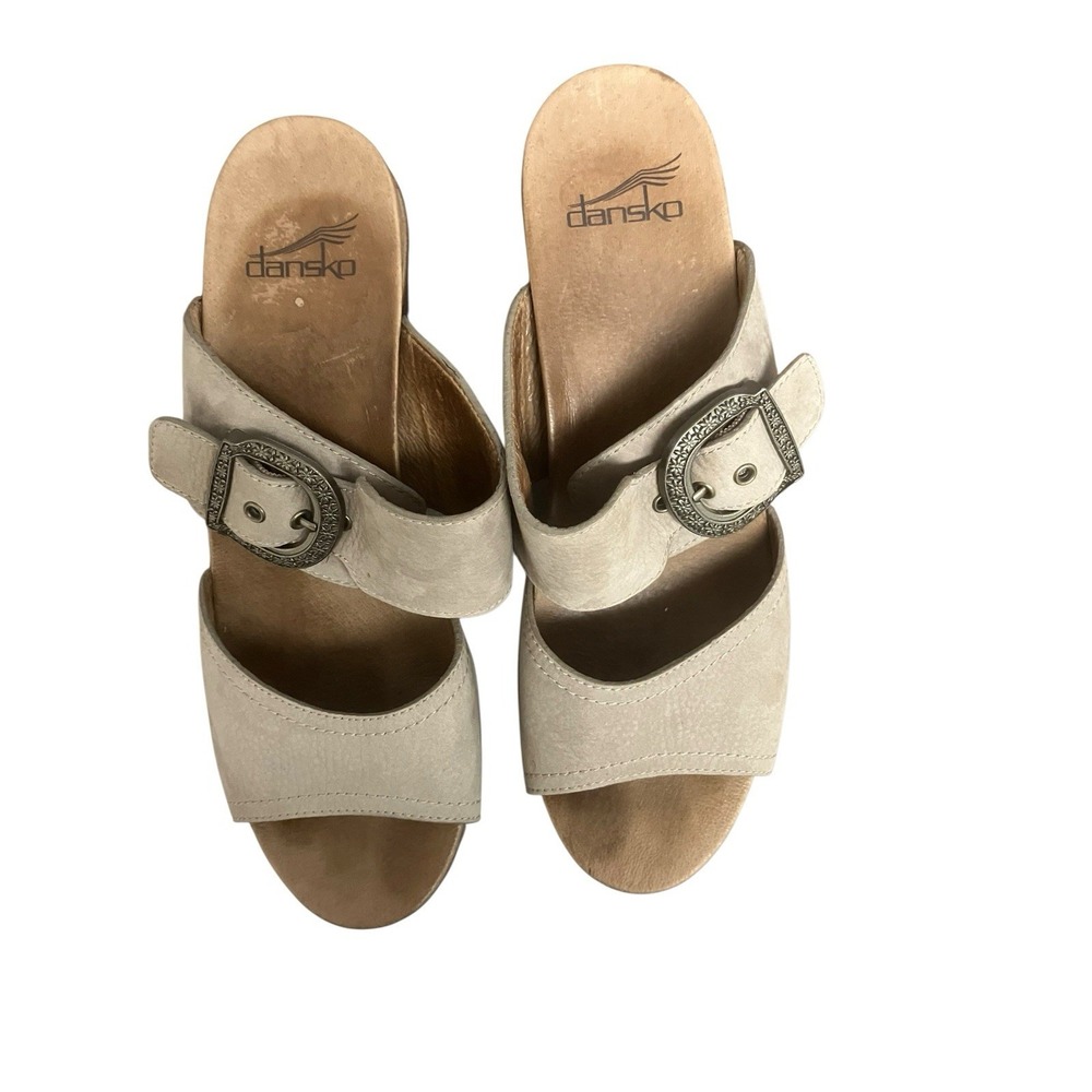 Dansko Ramona Taupe Leather Nubuck Double Strap Sandals Block Heels Size 39‎ / 9 - Picture 6 of 16